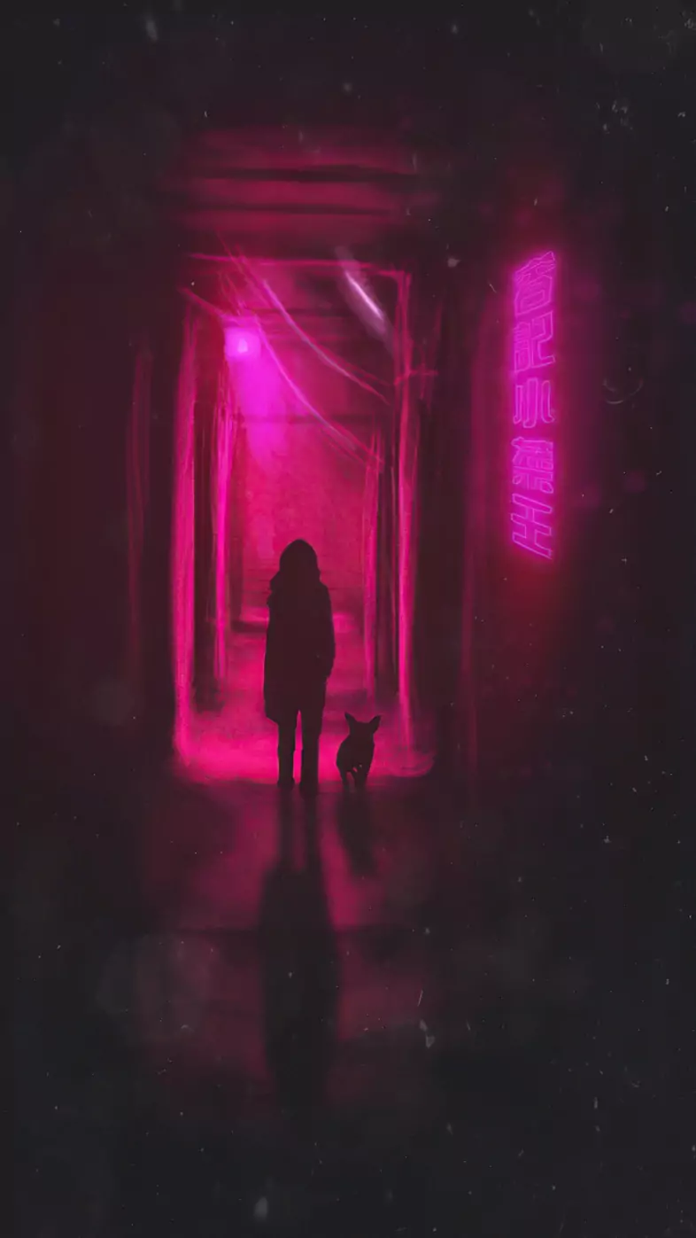 walking in neon alley wallpaper