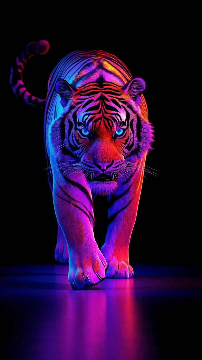 walking tiger in neon wallpaper
