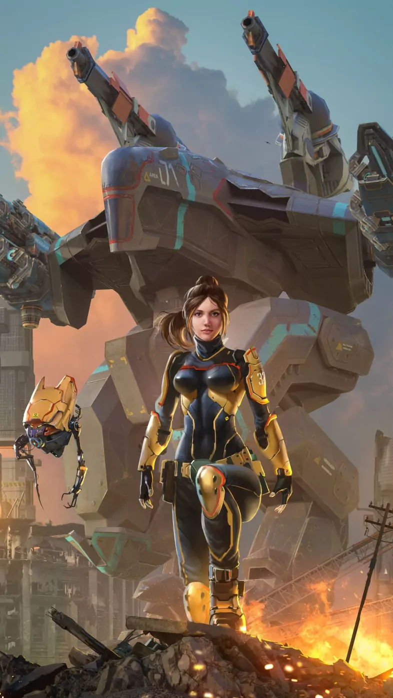 warrior fantasy girl with robot wallpaper