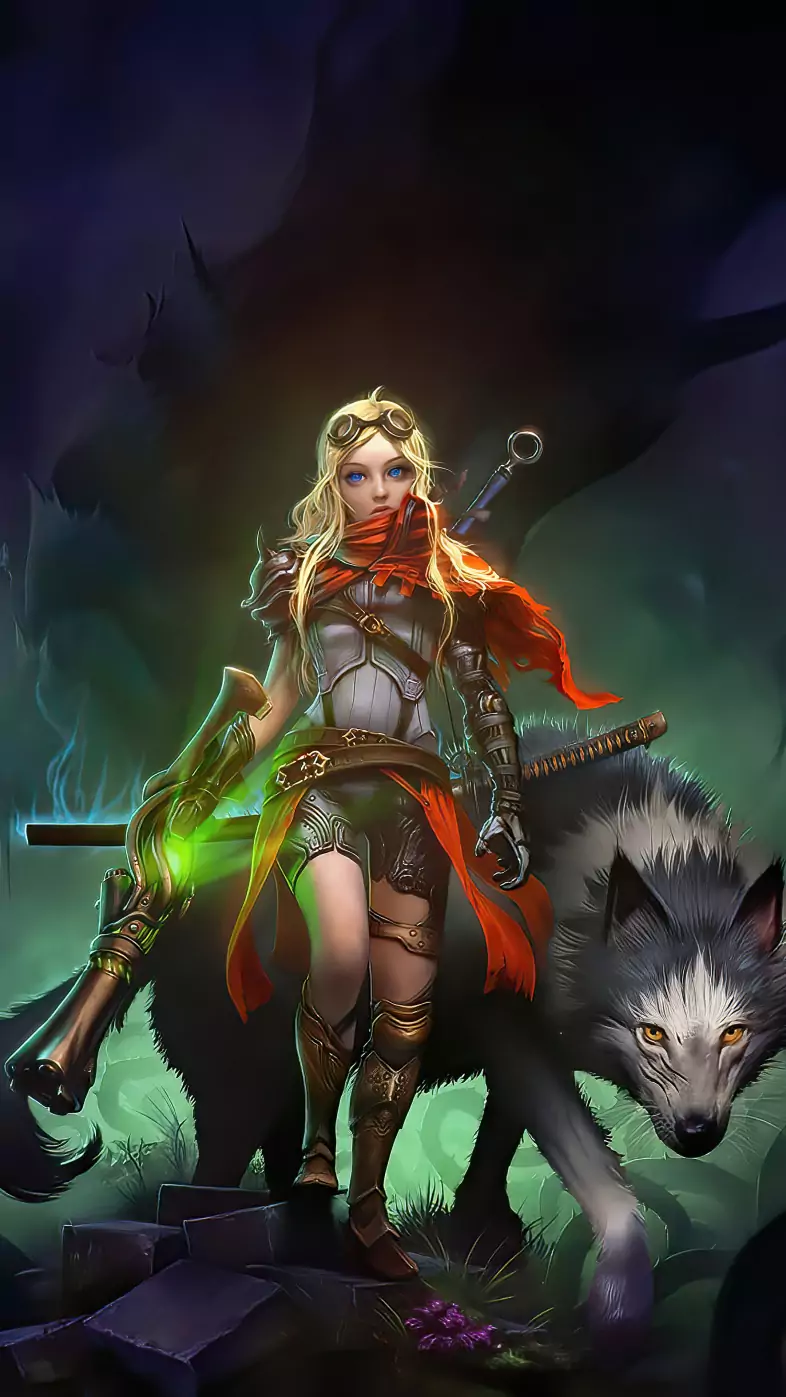 warrior girl with wolf ax  wallpaper