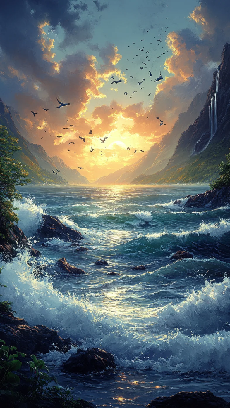 waves the sea the mountains wallpaper