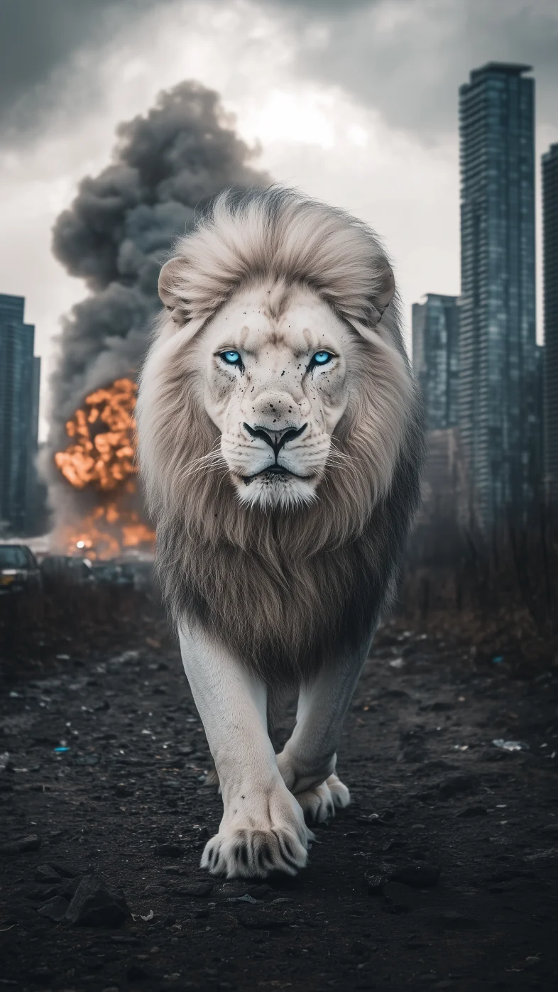 white fiery lion wallpaper