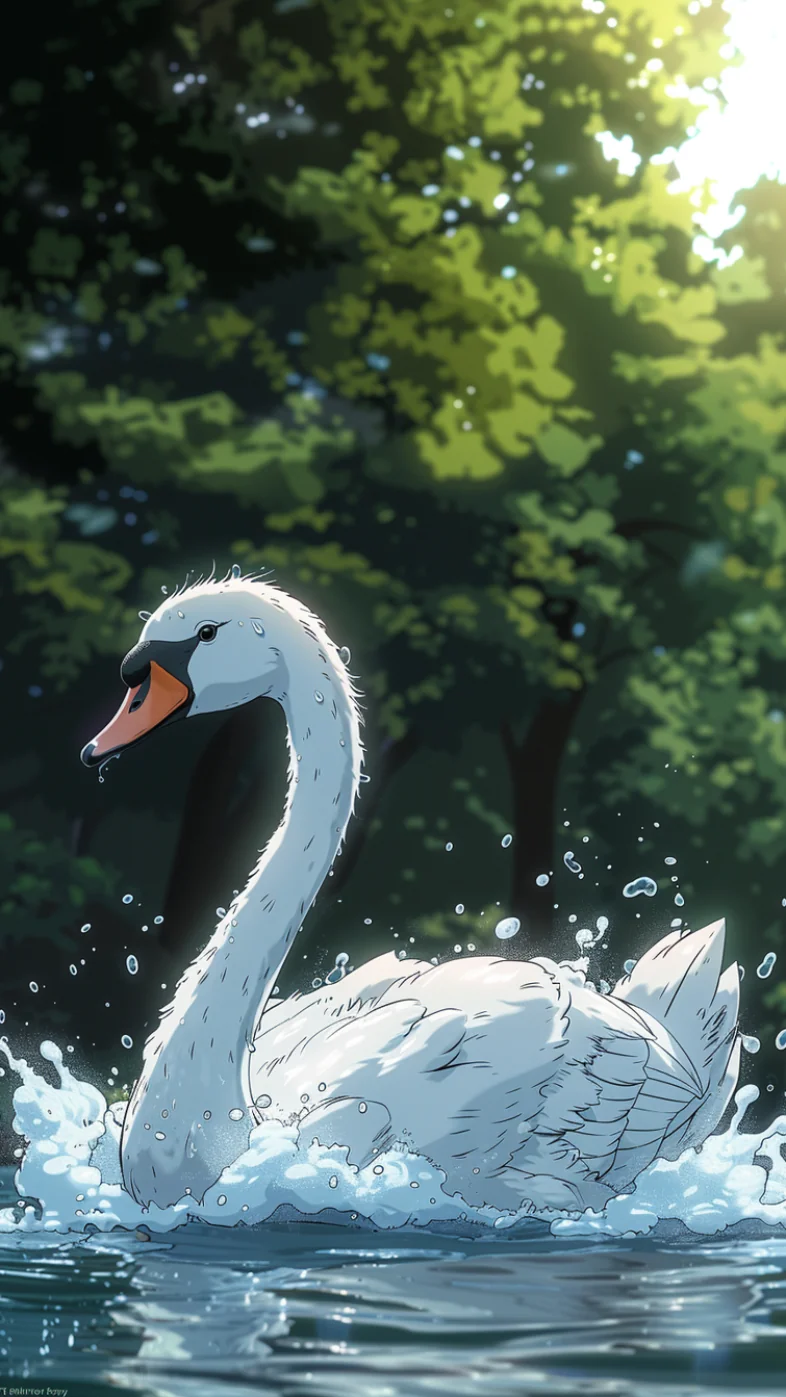 white swan swimming wallpaper