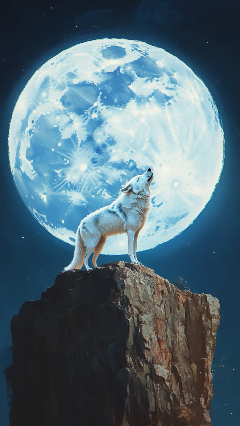 white wolf at night wallpaper