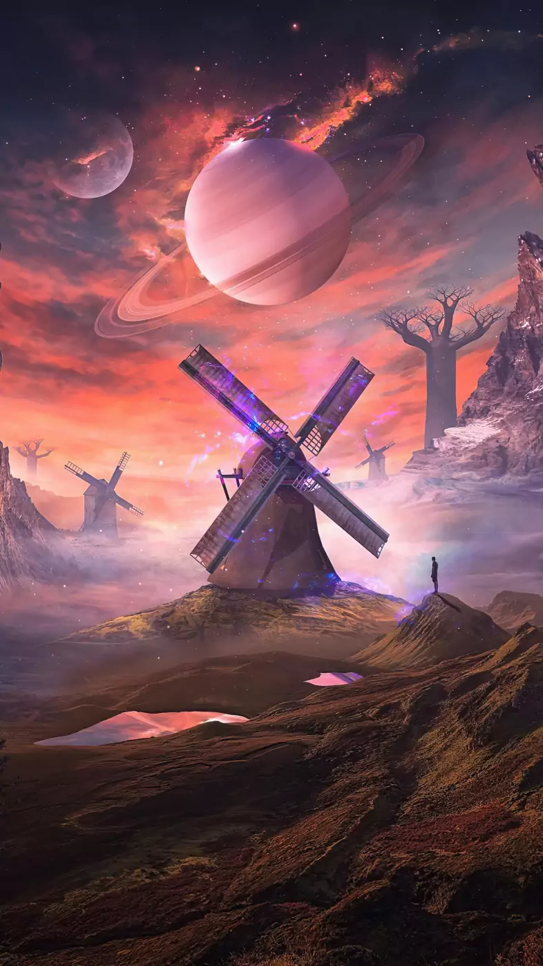 widnmills of magical land wallpaper