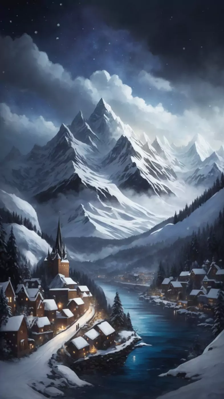 winter in mountain painting wallpaper