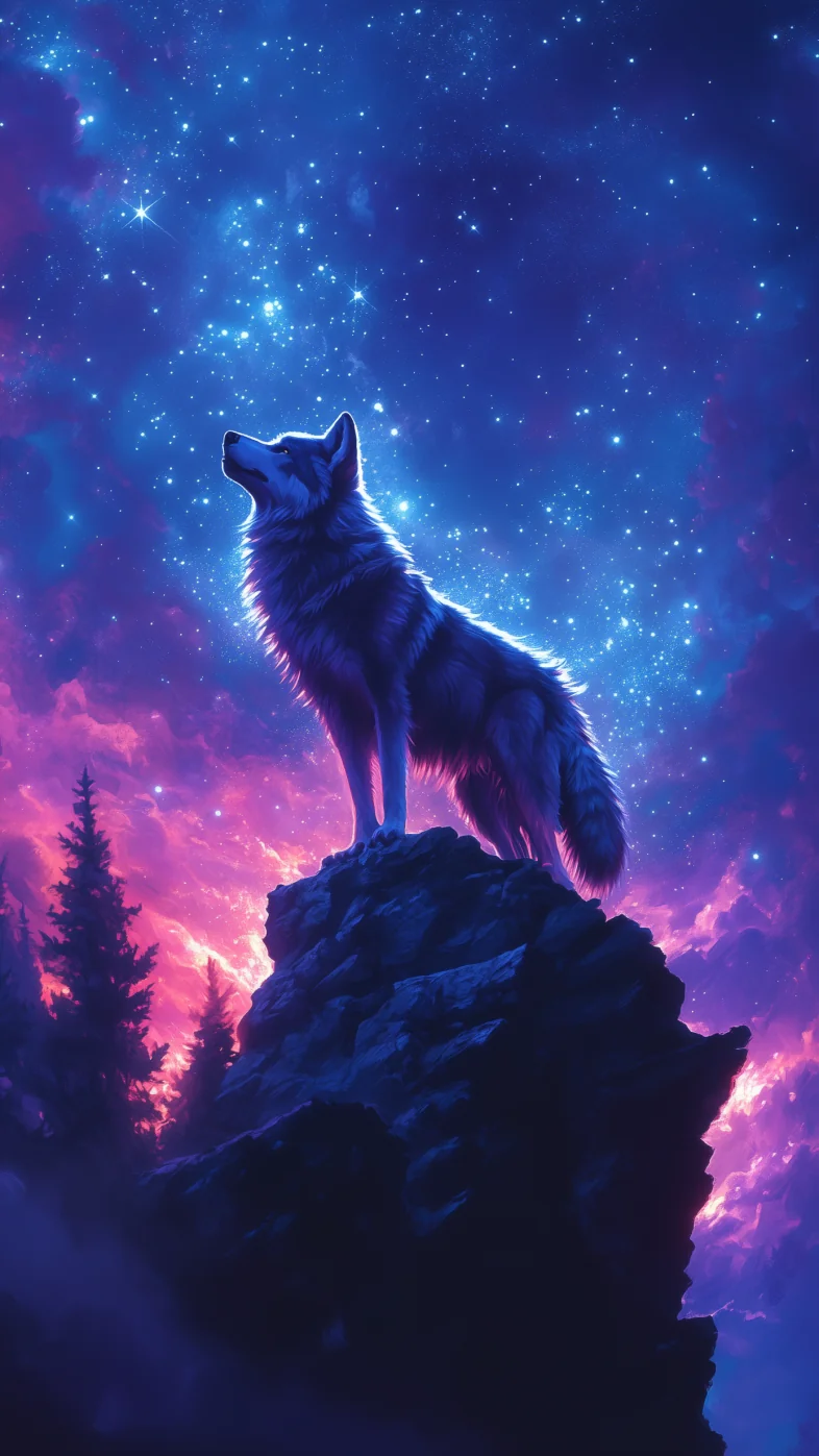 wolf standing on cliff wallpaper