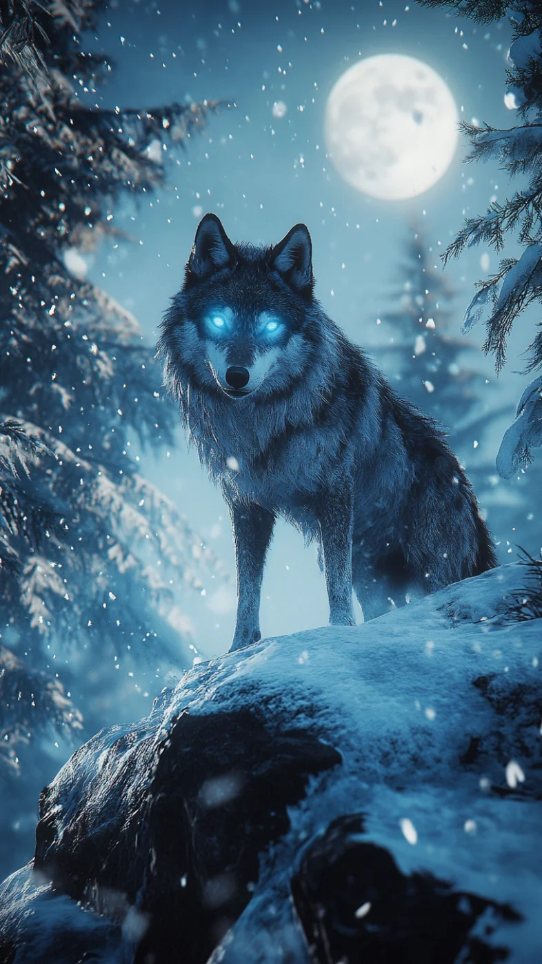 wolf with glowing blue eyes wallpaper