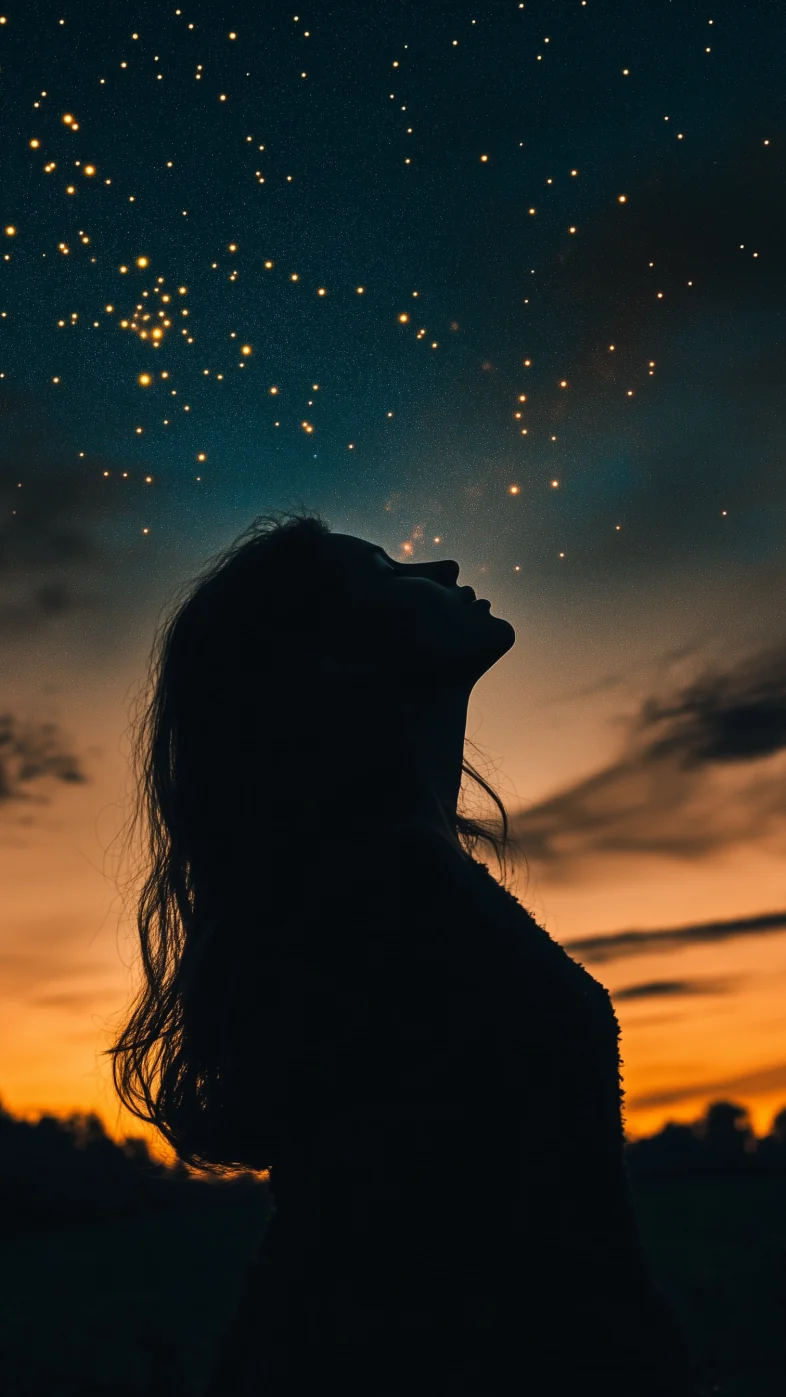 woman watching starry night sky wallpaper