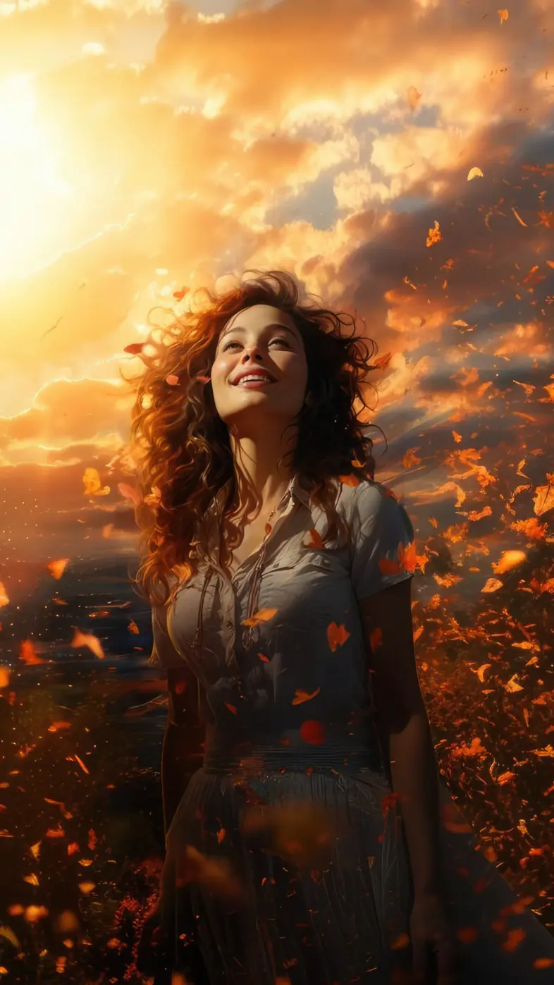 young woman greets a beautiful wallpaper